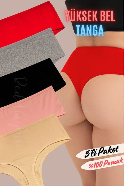 red iç giyim High Waist Women's Cotton Thong Economic Pack of 5