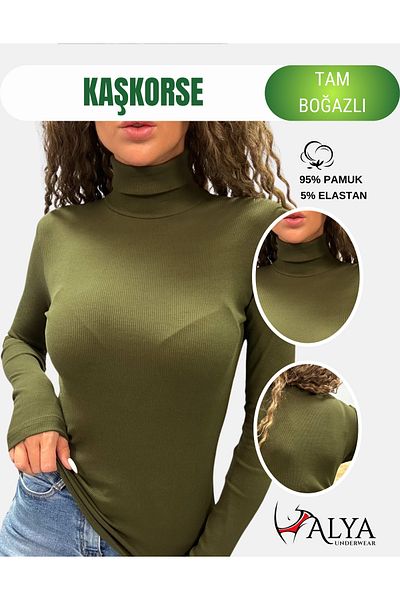 ALYA UNDERWEAR Body din velur din bumbac Lycra verde armată - Hanorac cu gât complet