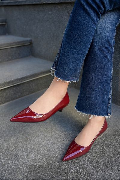 LAMİNTA Pantofi cu toc pentru femei Cenny Burgundy cu vârf ascuțit 4 cm cu toc special