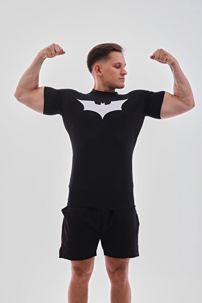 YHM Erkek Compression Tişört Batman Baskılı Siyah Spor Body