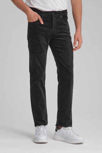 muzzo jeans Dark Gray Velvet Trousers with Regular Fit