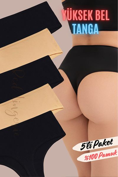 red iç giyim High Waist Women's Cotton Thong Economic Pack of 5