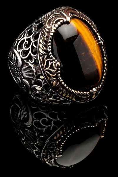 OTTOTESBİH Kaplangözü Taşlı Erkek Yüzük 925 Ayar Gümüş Yüzük