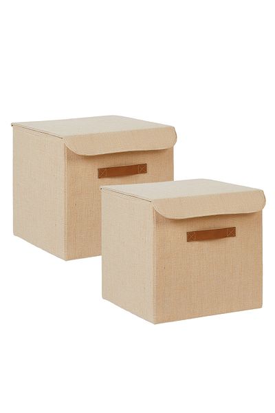 Ocean Home Textile 2 Pieces Cabinet Drawer and Storage Box with Jute Linen Lid - 30X30X30 Organizer