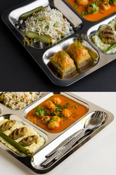 fitfiyat 10 Pieces Table D'hôte Stainless Steel Self-Service 5 Compartments with Bills