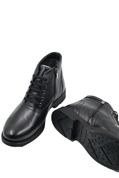 Budaks Ανδρικές μαύρες καθημερινές μπότες από γνήσιο δέρμα, ανθεκτικό στο κρύο Shearling, αντιολισθητική σόλα με κορδόνια με φερμουάρ 1984