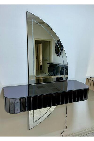 ERGLASS CAM Duvara Monte Aynalı Dokunmatik Ledli Raflı Dresuar Takımı *füme Ayna Çekmeceli* Ayaksız Antre Hol