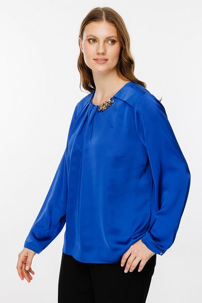 Ekol Women's Plus Size Collar Chain Detailed Satin Blouse 2507 Saks