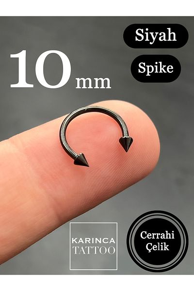 Karınca Piercing Biggest Size 10 Mm Black Spike Half Ring Ear Lip Piercing