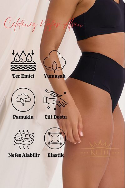 KUIN 5-Pack Cotton Combed Cotton High Waist Thong (Lycra, Soft and Stretchy Fabric)