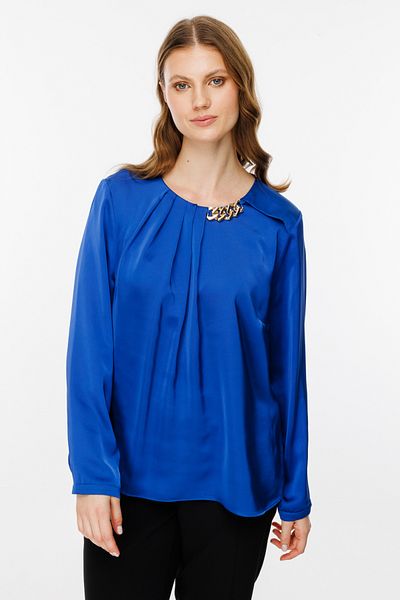 Ekol Women's Plus Size Collar Chain Detailed Satin Blouse 2507 Saks