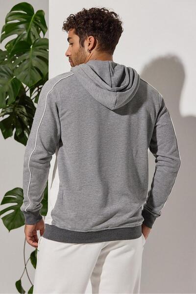 White By Nature Hooded, Gray Melange Garnished Sweatshirt