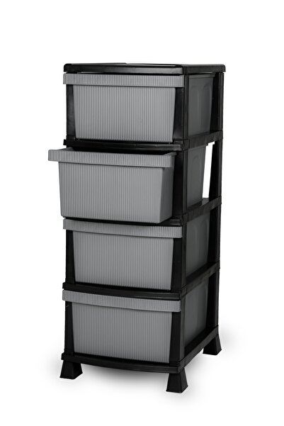 Homie 4 Katlı Çekmeceli Çizgili Plastik Komidin - Sebzelik - Çekmece -oyuncak Kutusu Sepet