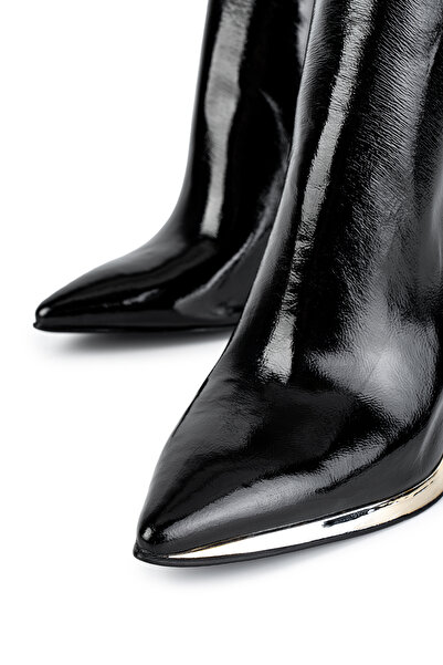 Cengiz Gümüş Siyah Rugan İnce Topuklu Kadın Bot