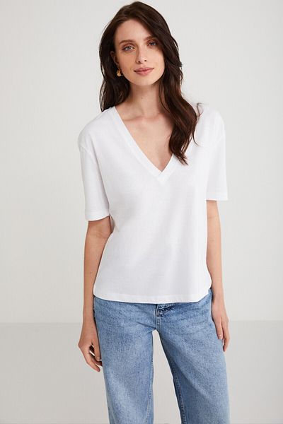 ETHIQUET Aline Women - Tricou alb cu decolteu în V din bumbac organic 100%.