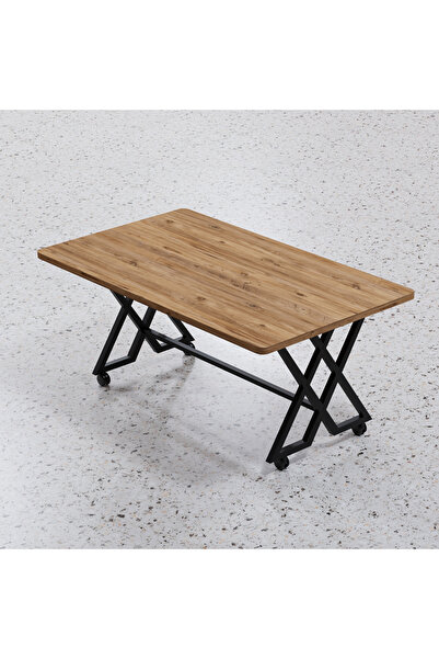 makbulce Reyyan Orta Sehpa Siyah Metal Ayak Tekerlekli 70 X110