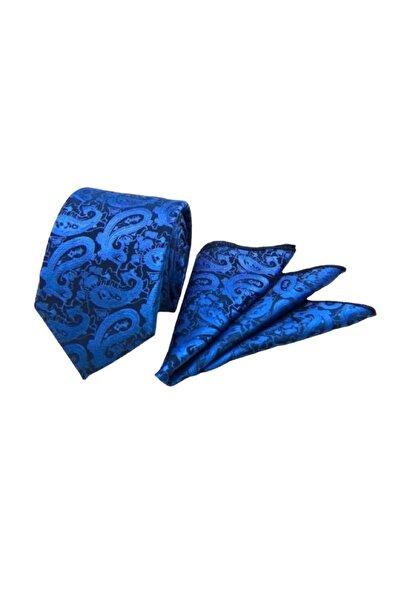 VENCHY Navy Blue Sax Shawl Pattern Handkerchief Tie 2120-5Mk