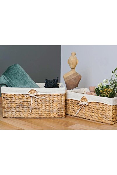 Evistro Dekoratif Hasır Katlanır Çamaşır Sepeti 2 li Küçük