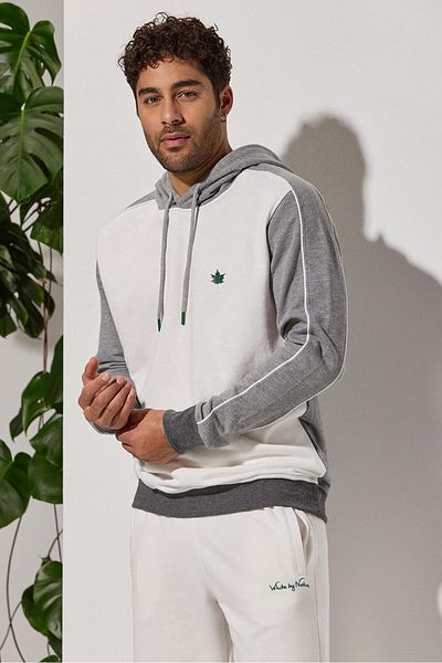 White By Nature Hooded, Gray Melange Garnished Sweatshirt