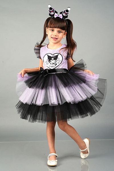 Delfini kids Costum și rochie de prințesă de ziua de naștere cu paiete KUROMİ cu accesorii coroanei