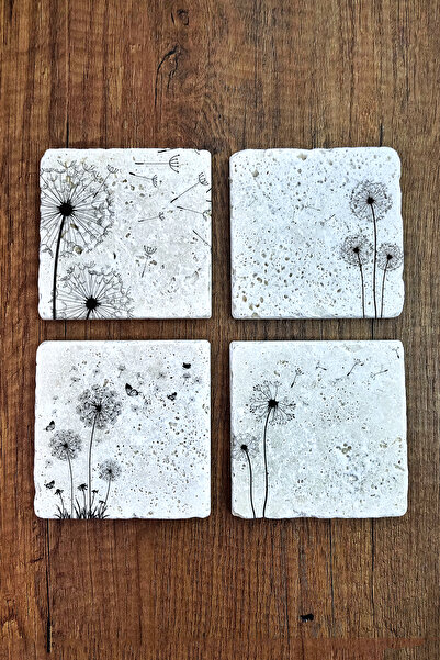 Begoloni Stone Decor Set of 4 Natural Stone Coasters - 10X10X1 cm White Dande...