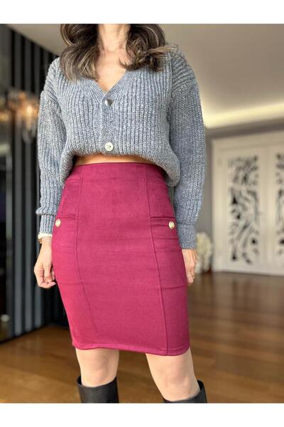 Atelier Derin Bordo Süet Etek