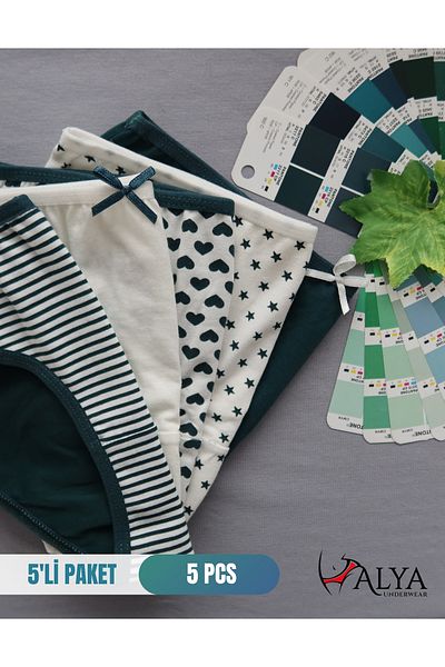 ALYA UNDERWEAR Κοριτσίστικα εσώρουχα από βαμβακερό ύφασμα με στάμπα 5 συσκευασιών πράσινη παραλλαγή