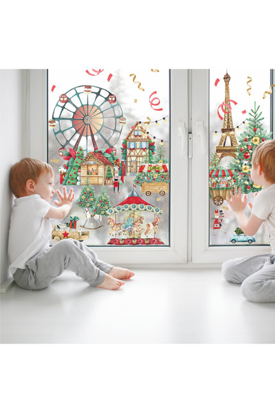 WALLHUMAN Yılbaşı-Noel Fuarı Çocuk Bebek Odası Sticker Seti , Yılbaşı Süsü Ye...