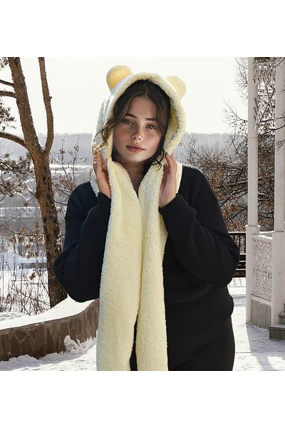 Özgüner Oyuncak Pabtex Hooded Plush Beanie Scarf Welsoft Soft Fabric Warm