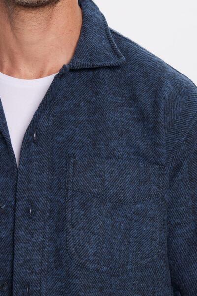 Tudors Зручна чоловіча сорочка - лісорубний комір, одна кишеня, синя з армурою, зимова