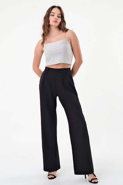 Hazel Women's Black Buttoned High Waist Palazzo Pants