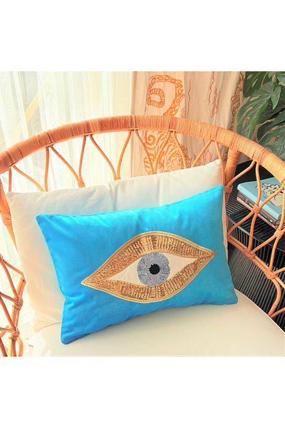 ge living Decorative Eye Patterned Velvet Throw Pillow Cover (35 X 50)