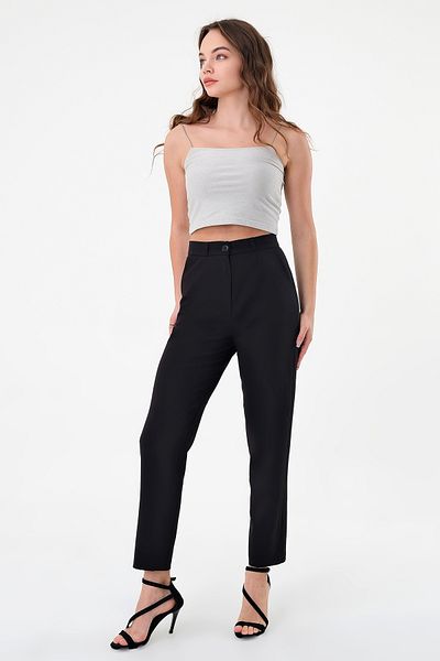 polle Women's Black Slim Fit Fabric Trousers