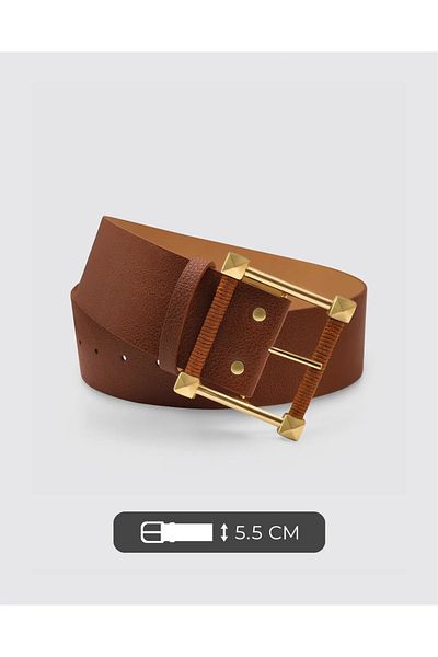 ZR Accessory Γυναικεία πλεκτή ζώνη με τετράγωνη χρυσή πόρπη, ζώνη μέσης, ζώνη πουκάμισου, ζώνη παλτό φόρεμα
