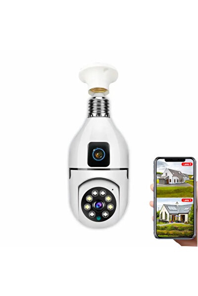 beemen Çift Kameralı E27 Ampül Kablosuz Ip Güvenlik Kamerası 360 Derece Döneb...
