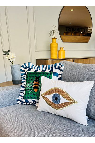 ge living Decorative Eye Patterned Velvet Throw Pillow Cover (35 X 50)