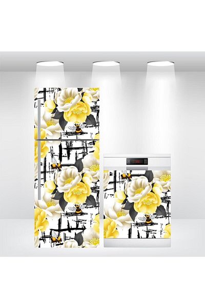 Bigaimaj Autocolant pentru ușă pentru frigider și mașină de spălat vase cu model floral - folie autoadezivă