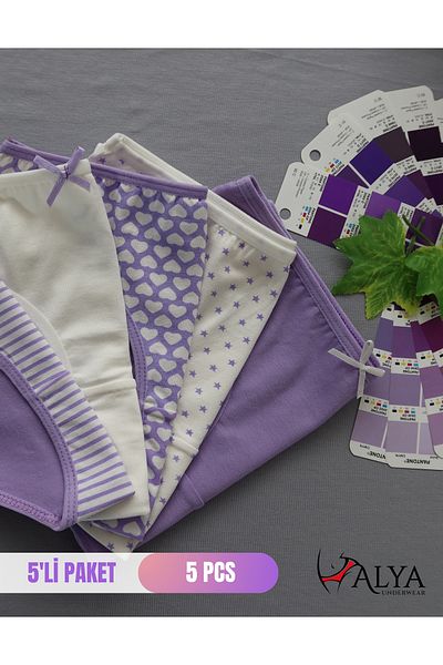 ALYA UNDERWEAR Chiloți din bumbac variant liliac pentru fete - pachet de 5