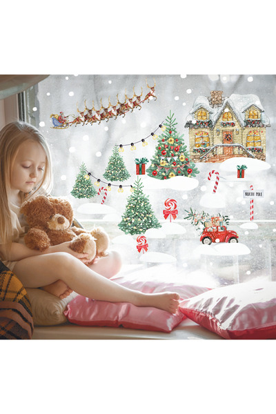 WALLHUMAN Yılbaşı-Noel Babanın Evi Çocuk Bebek Odası Sticker Seti , Yılbaşı S...