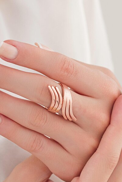 Tmt Silver GÜMÜŞ ROSE KAPLAMA MELEK KANADI MAT VE PARLAK TAŞSIZ MODERN AYARLANABİLİR YÜZÜK