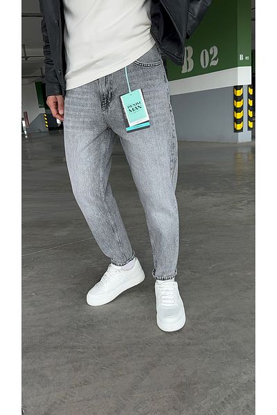 DENIM MAN Men's Dark Gray Boyfriend Fit Jean Trousers