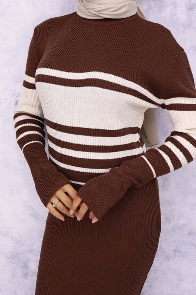 benguen 6146 Model Brown Turtleneck Knitwear Dress
