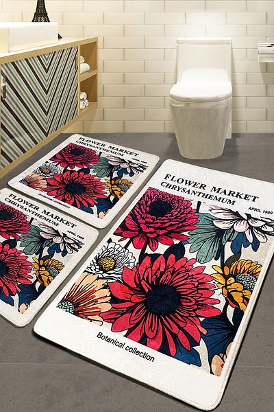 Chilai Home Flower Market Set of 3 Bath Mat Djtbanyo