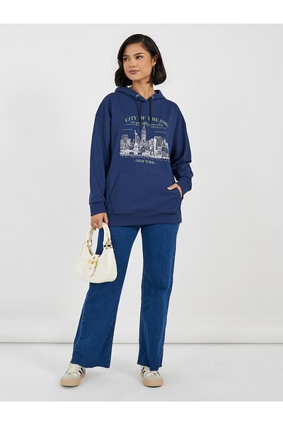 Styli Oversized Longline Graphic Hoodie