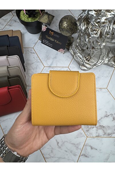 Garniy محفظة نسائية أنيقة من الجلد الطبيعي باللون الأصفر مع حجرة للعملات المعدنية 38718