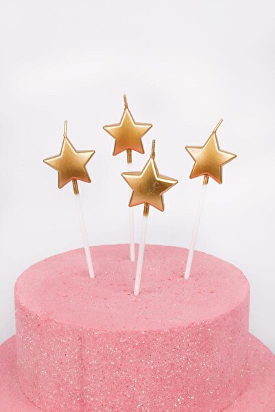 turkuaz parti 4'LÜ GOLD YILDIZ MUM 14cm