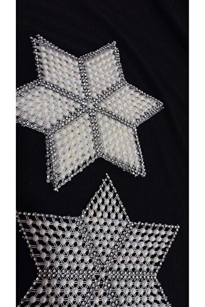 Papatyam 6 Adet Krem Boncuklu Kasnak Işi Yıldız Vitrin Salon Takımı/el Işi 6 Parça/el Yapımı/peçete Dantel