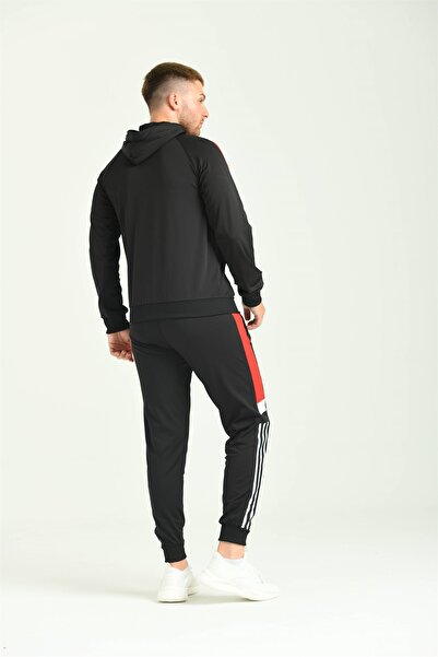 Cramp Spor Kolda Şerit Kapşunlu Dalgıç Siyah Erkek Eşofman Takımı