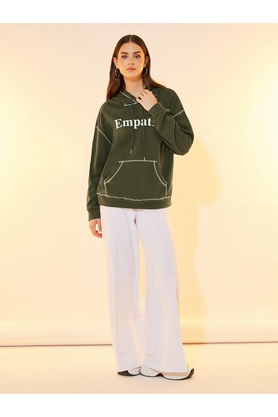 Styli Overlock Seam Slogan Print Relaxed Fit Hoodie