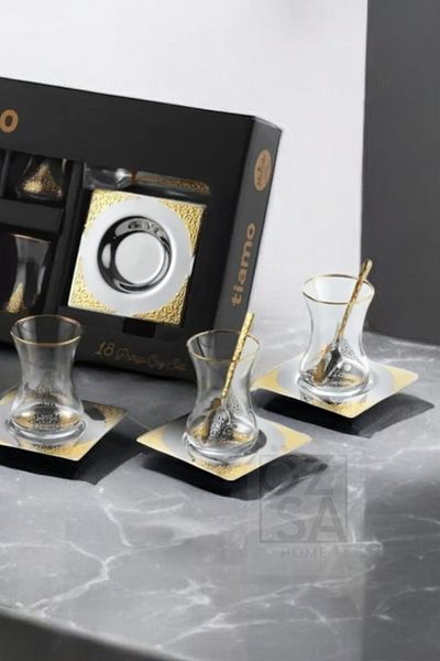 ÖzSa Home Tiamo Ottoman - 18/10 Stainless Steel 18 Piece Tea Set with Tea Cup and Tea Plate